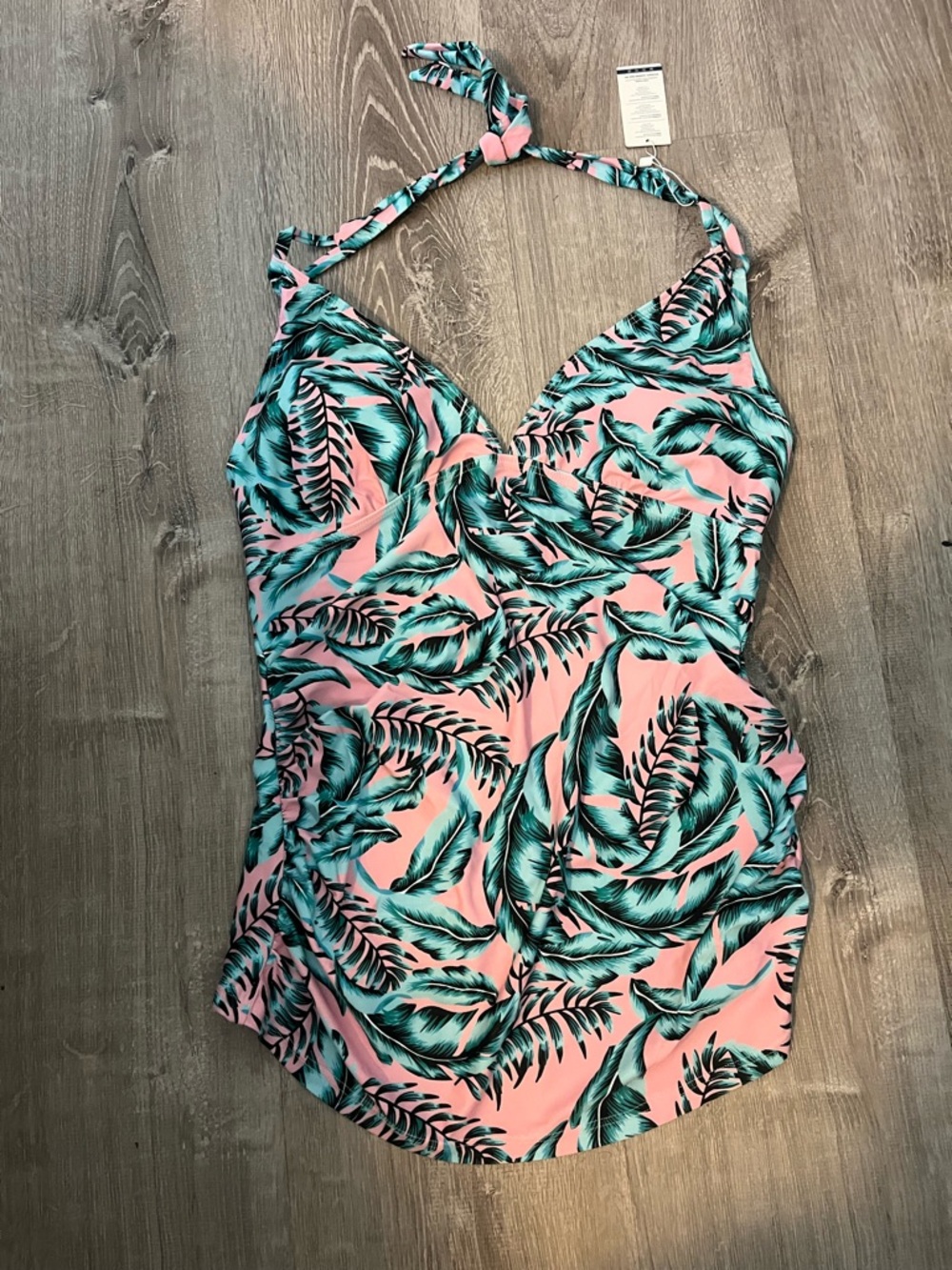 Summer Mae Tankini -Pink, Teal & Black Leaf Print
